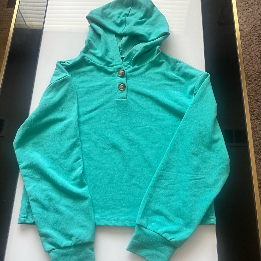 Teal Hooded Sweatshirt with Buttons